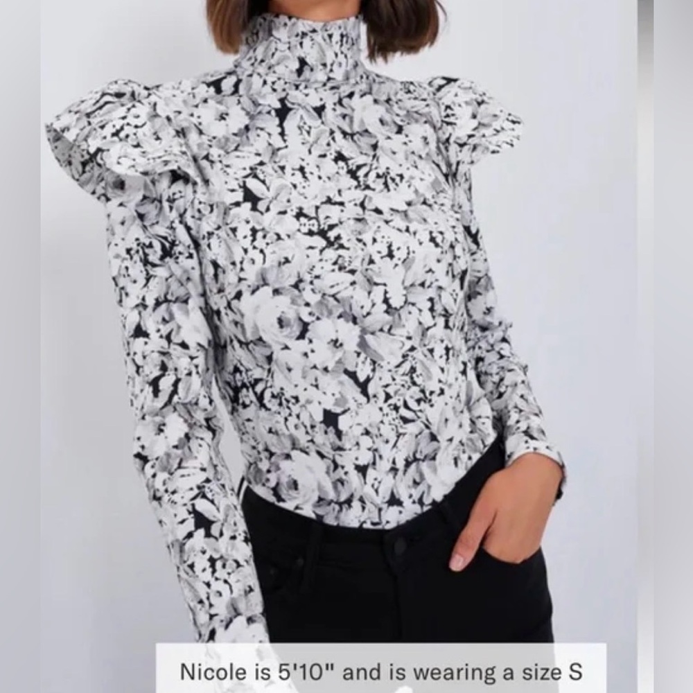 Tuckernuck Monochrome Floral Ruffle Blouse